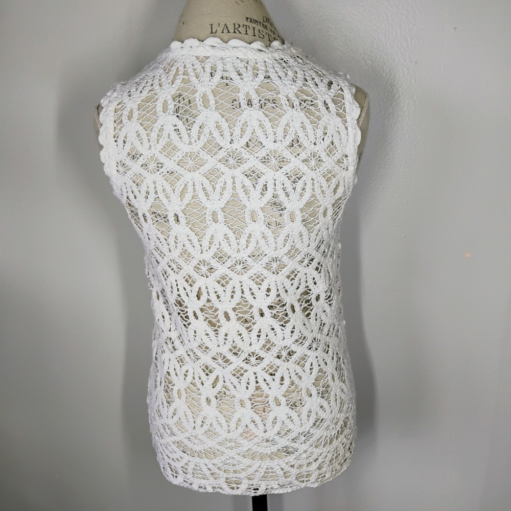 Sundance Lace Tank Top Womens Small White Crochet Knit Festival Boho Coastal - Picture 5 of 9